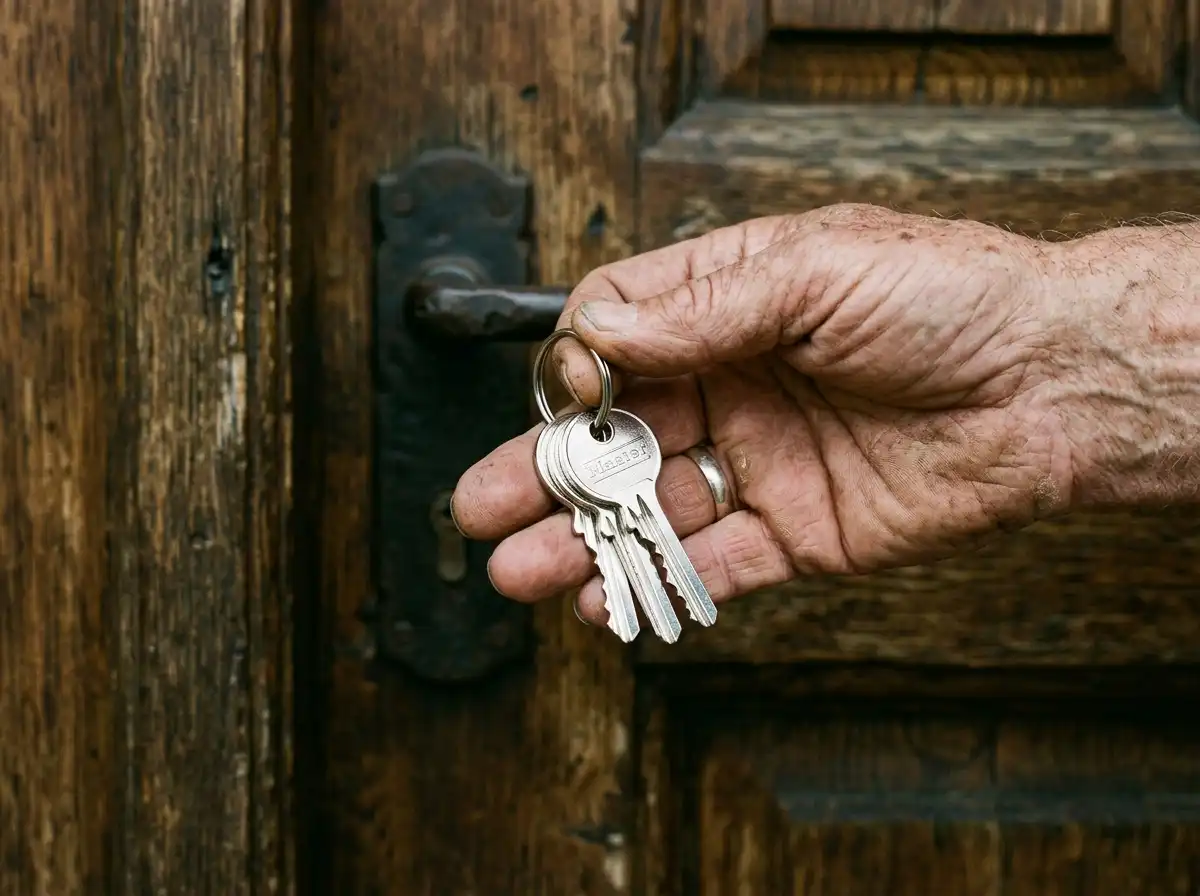 Close up of new silver keys in a hand