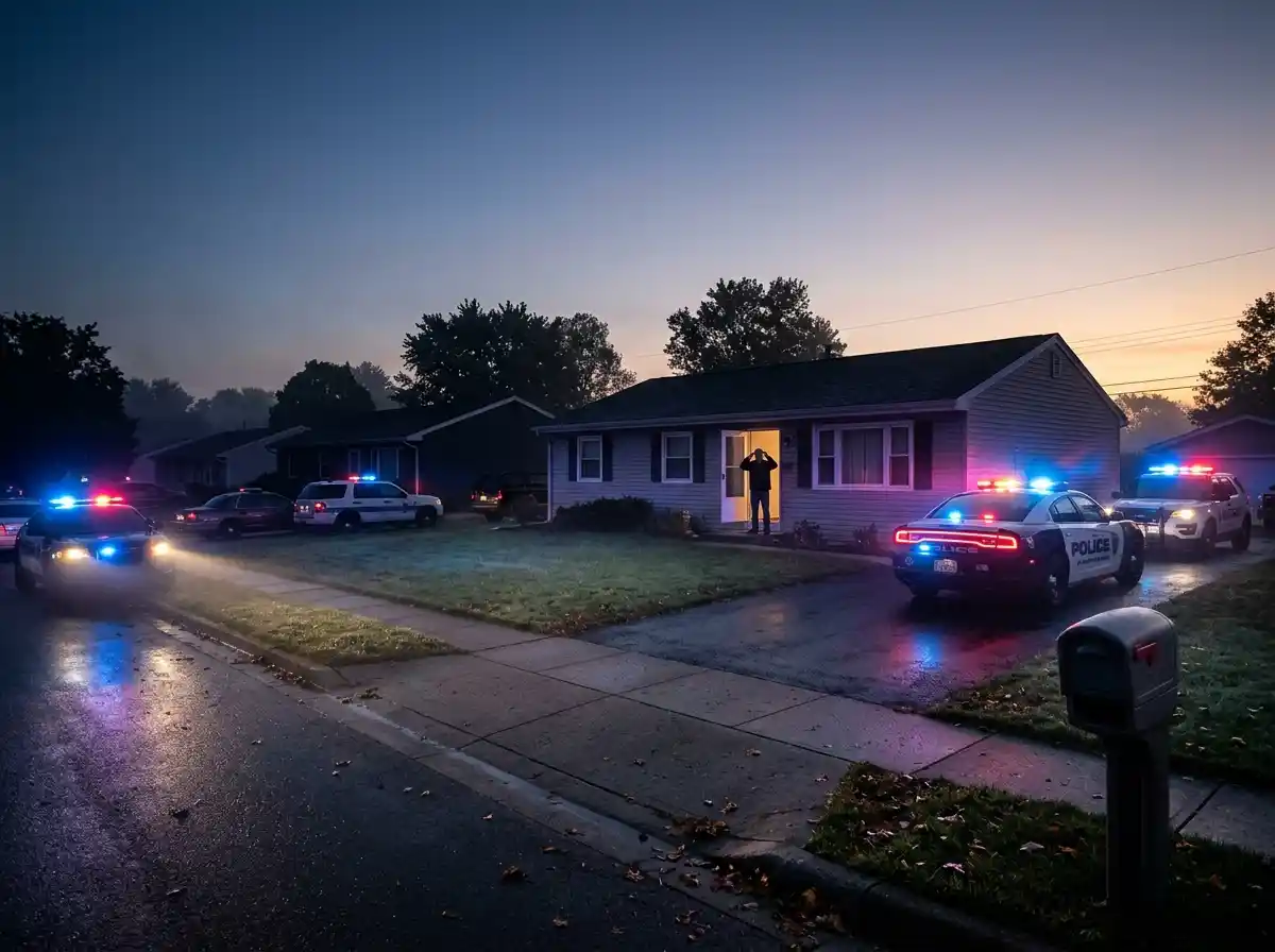 Police cars in front of Graham's house at dawn