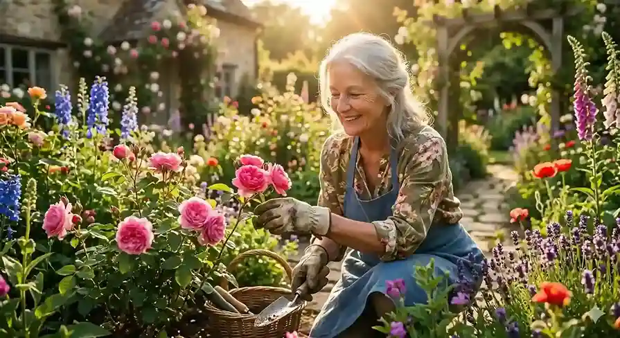 An elderly woman finding joy and purpose in her garden