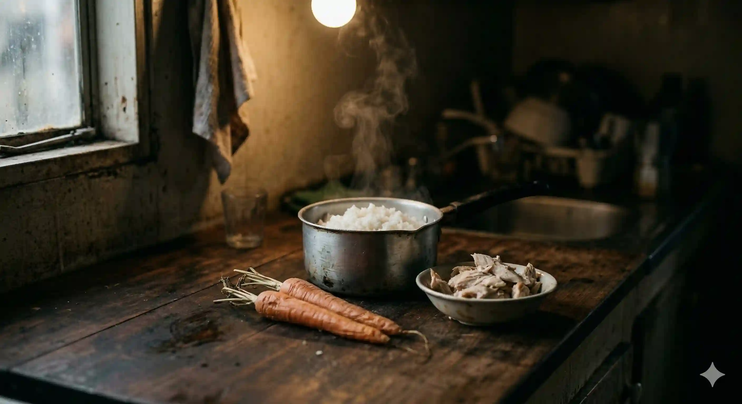 A simple pot of rice on a kitchen counter