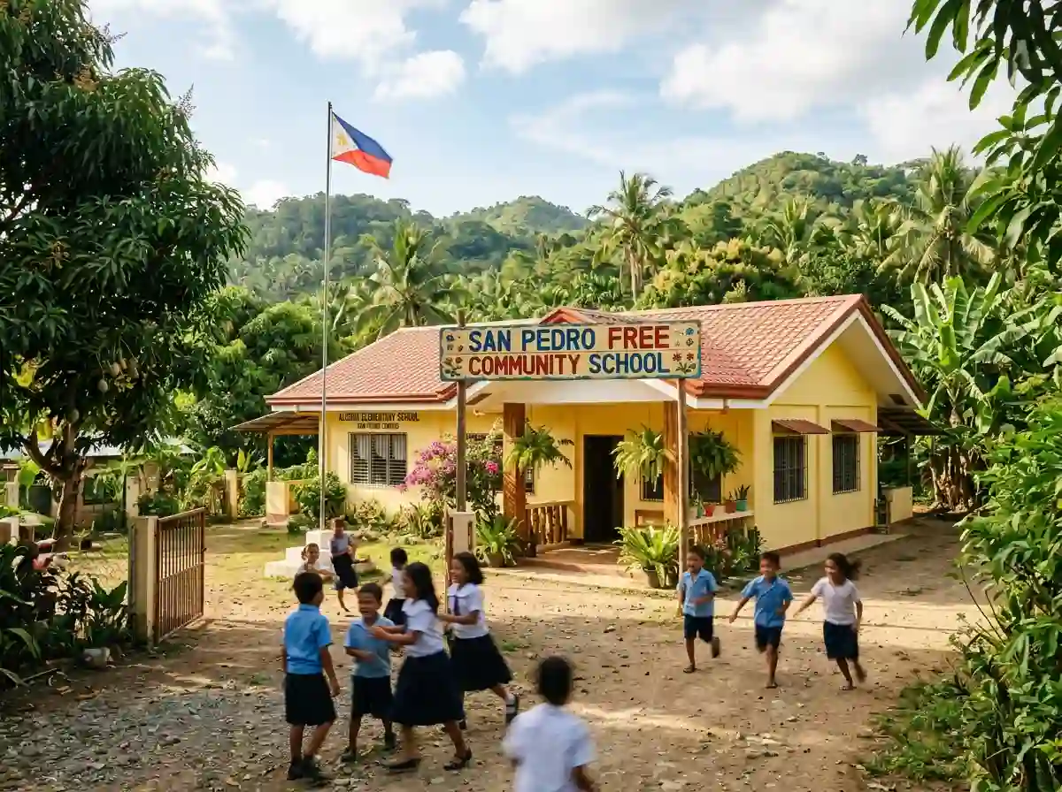 A modest but beautiful school building in Cebu with children