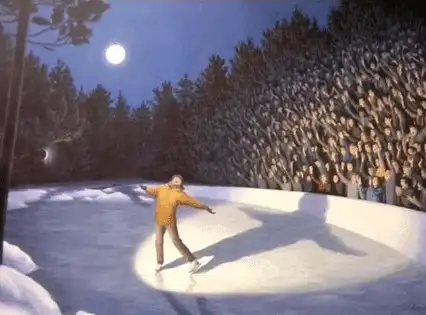 Illusion of an ice skater and a crowd that forms a face