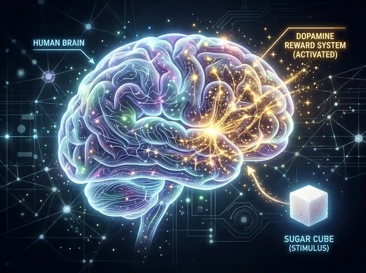 Conceptual art of the brain's dopamine reward system