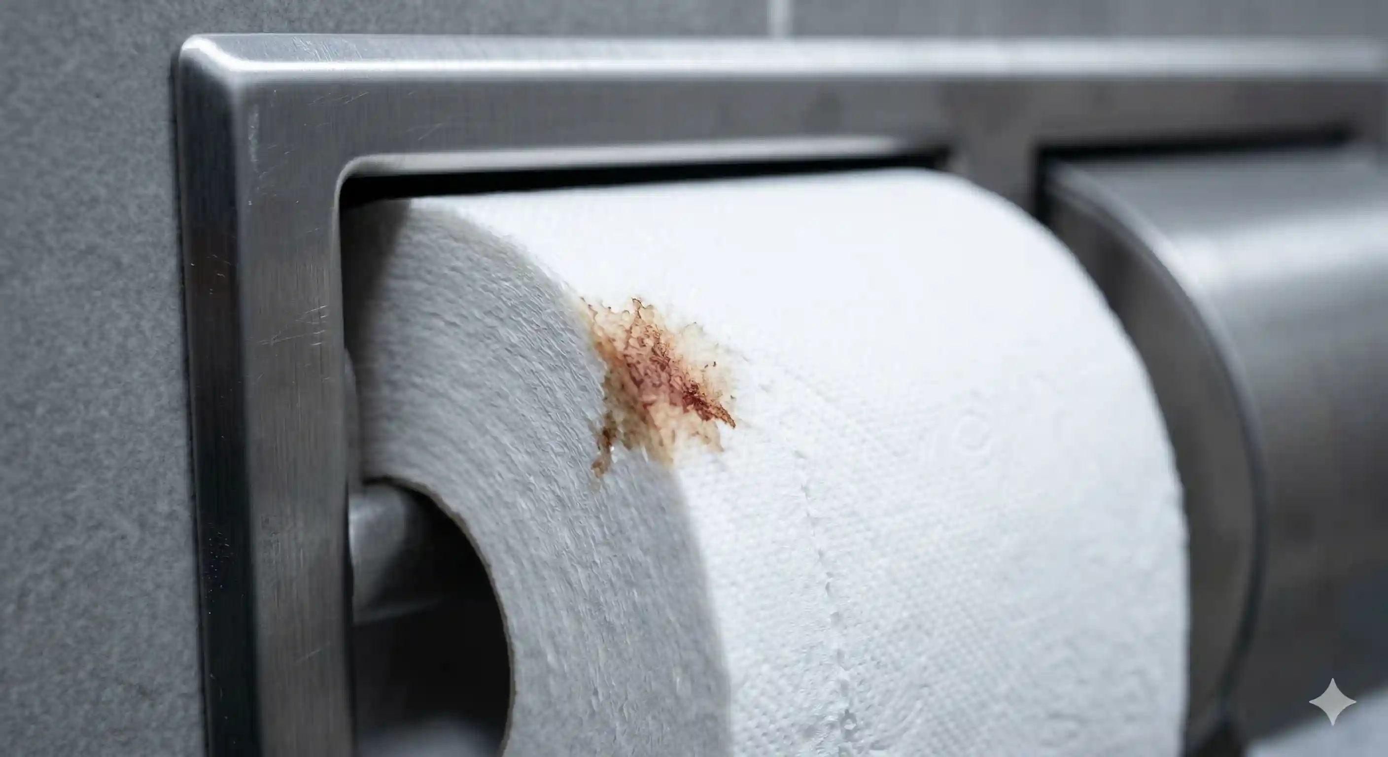 Close-up of a toilet paper roll with a suspicious stain