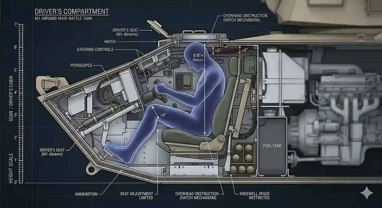 Technical diagram showing how extreme height conflicts with military vehicle space
