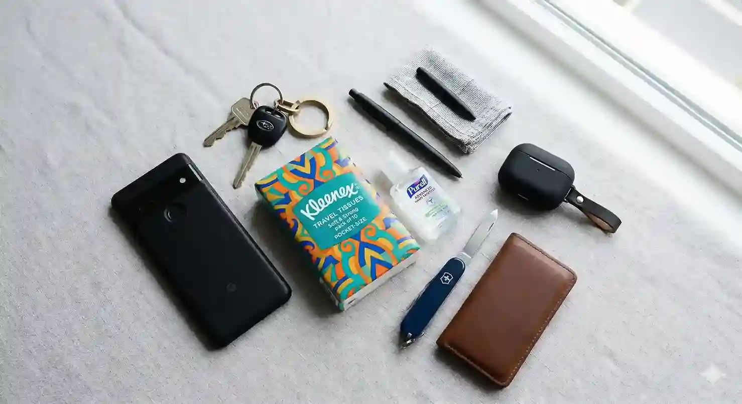 A packet of travel tissues in a person's bag