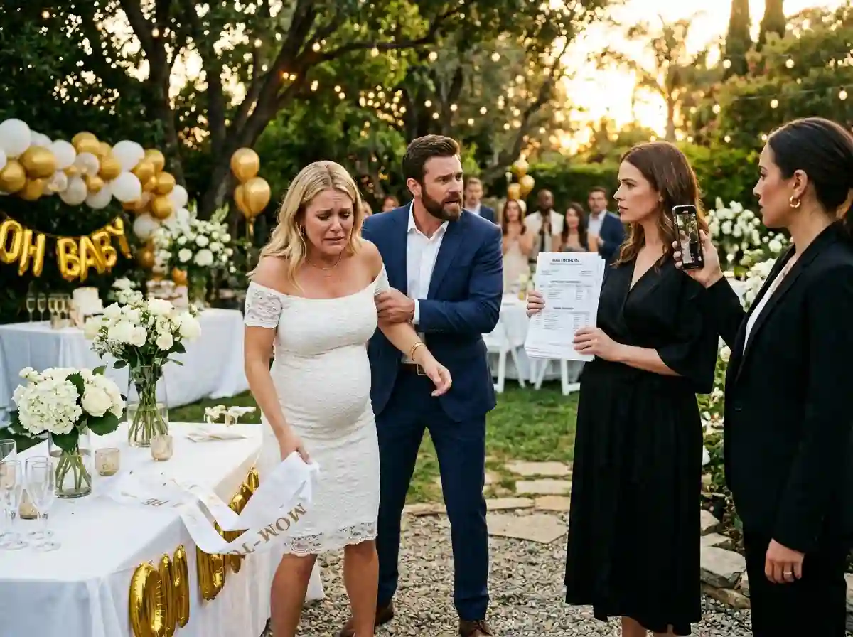 Ashley throwing down her Mom-to-Be sash while Olivia confronts Ethan