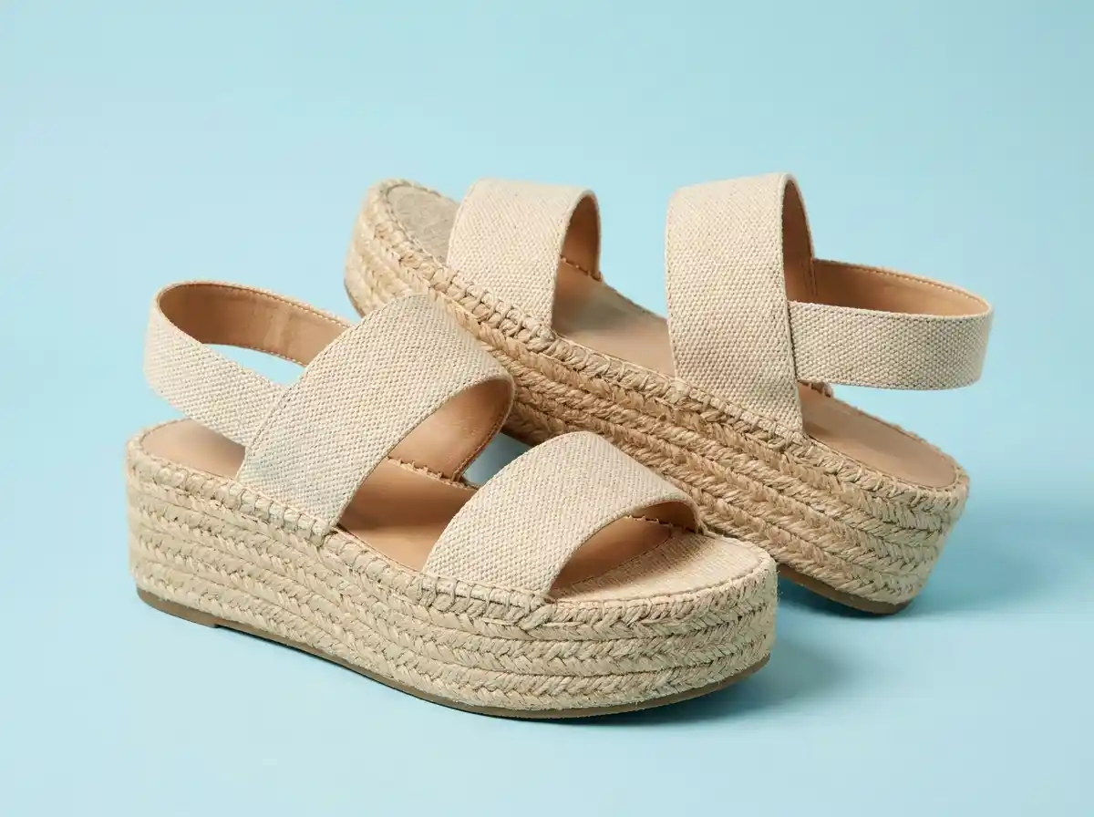 Comfortable beige platform sandals with woven details