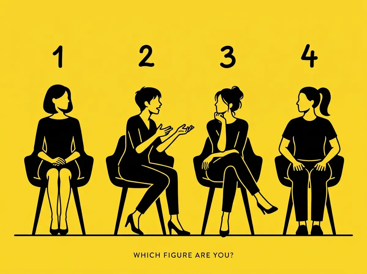Four silhouettes of women sitting on chairs, numbered 1 to 4 on a yellow background