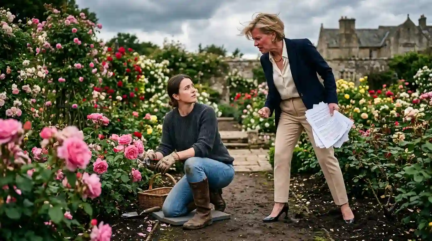 Eleanor confronting Harper in the rose garden