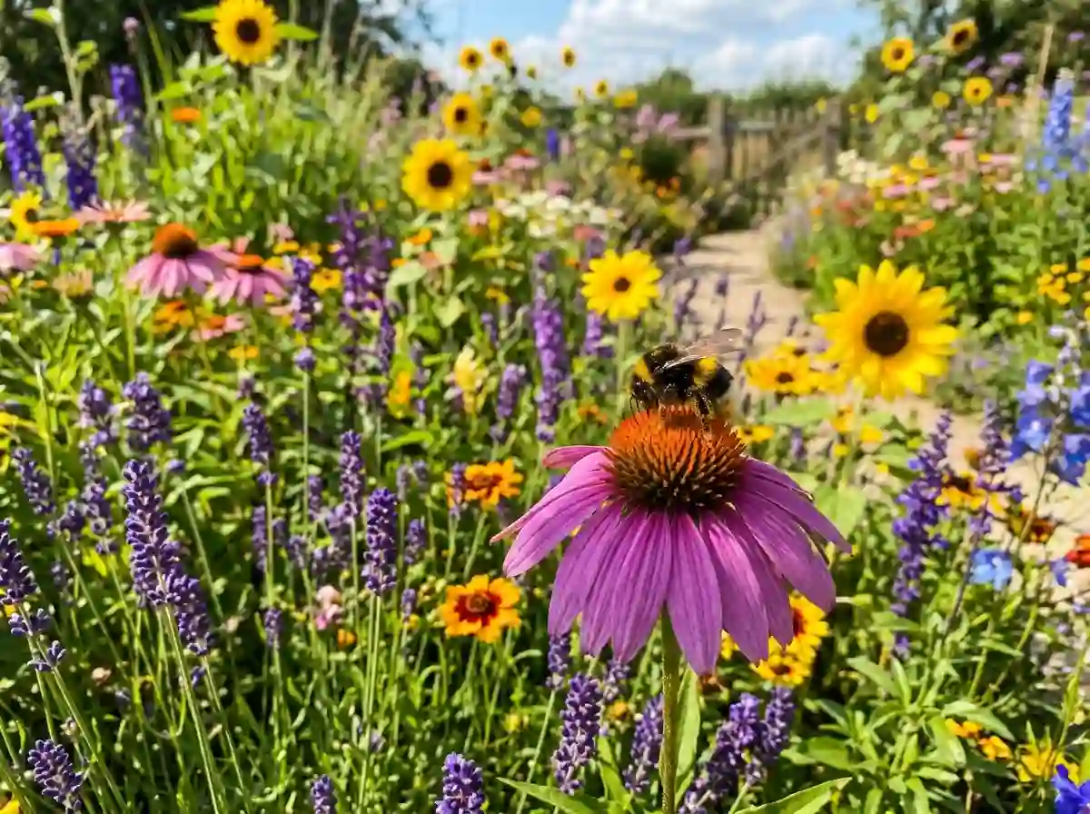 A healthy bee collecting pollen from a vibrant purple native flower