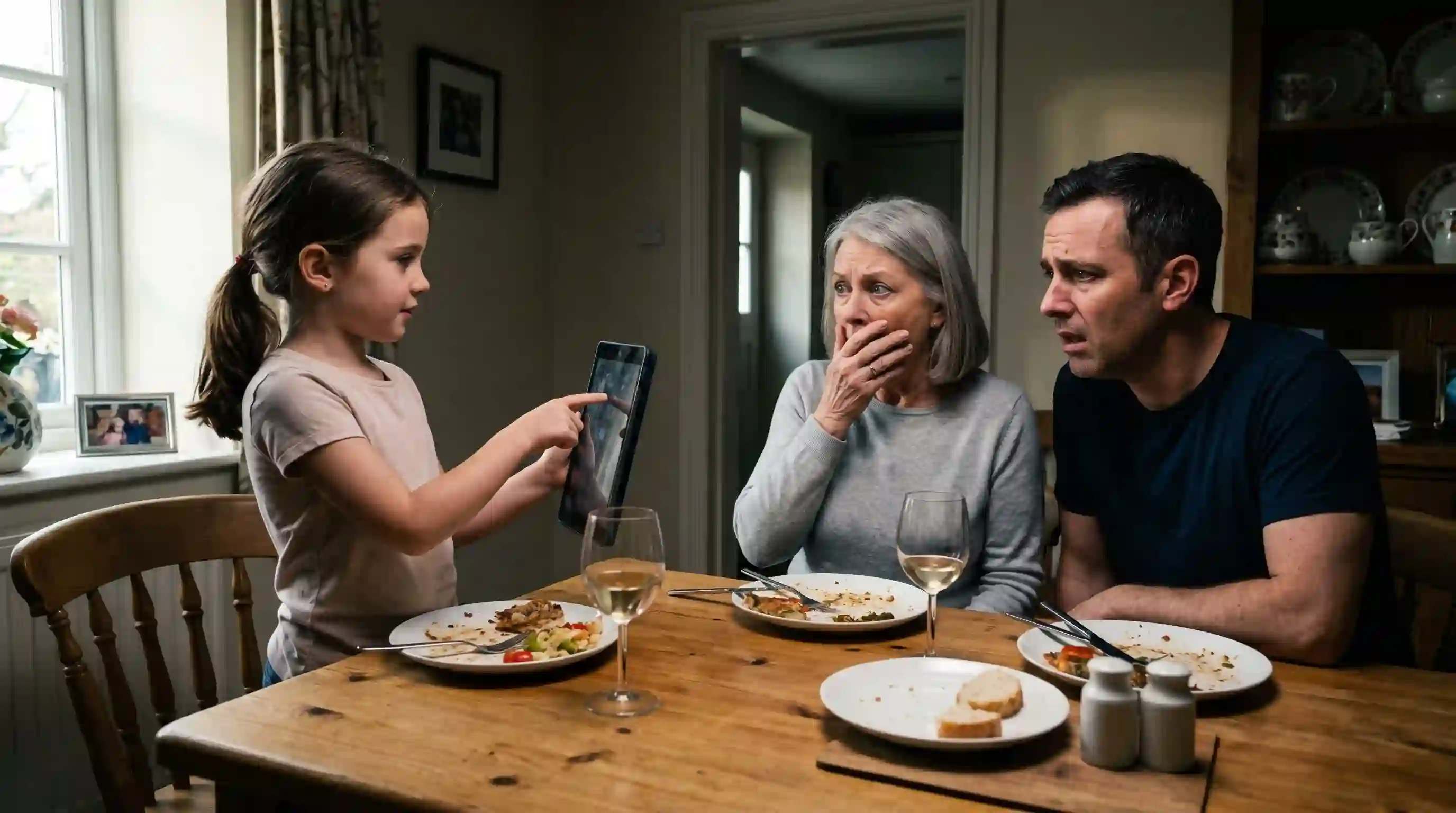 Brave 8-year-old girl showing an iPad to her shocked grandmother