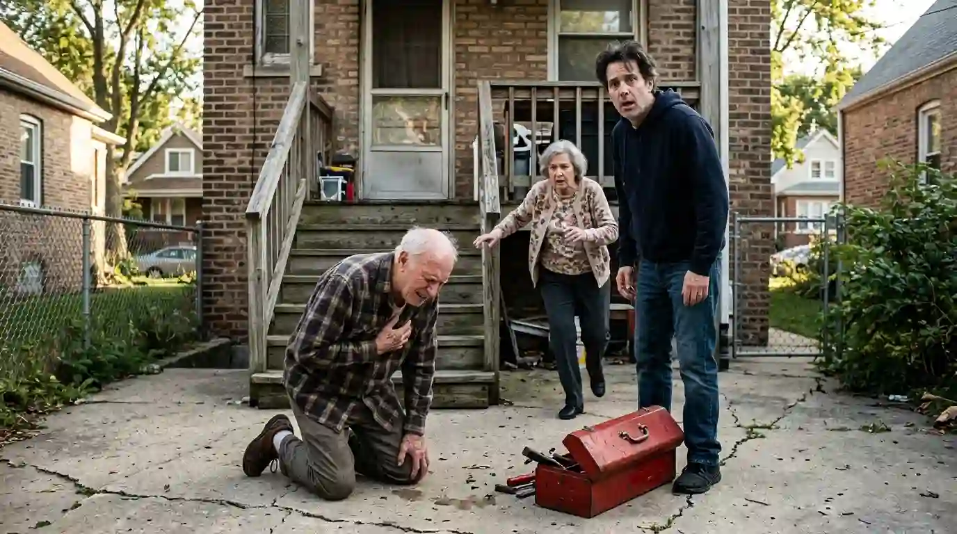 Michael looking horrified as he sees his father's scarred back in the yard