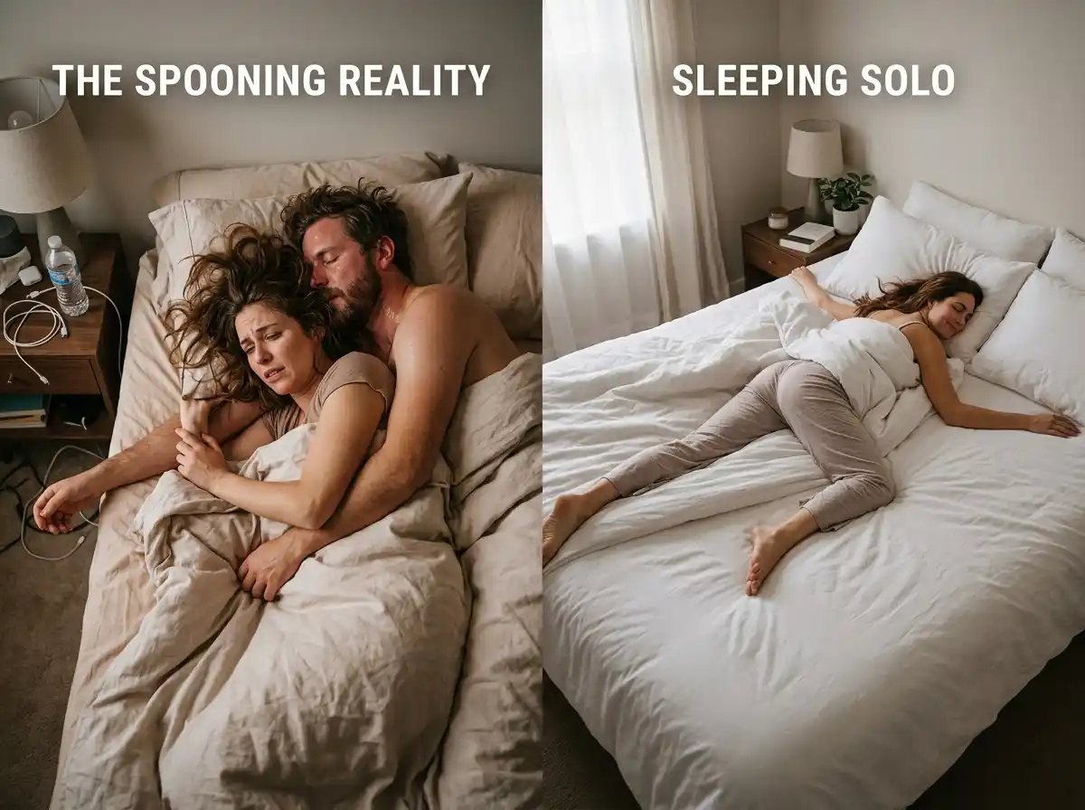 A peaceful sleeper enjoying their own cool side of the bed, highlighting the need for physical comfort during sleep.