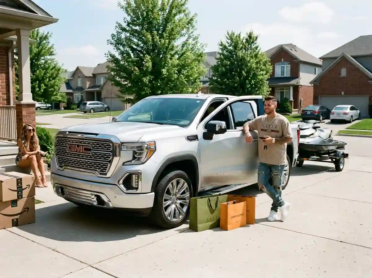 A shiny brand-new silver pickup truck parked in a driveway