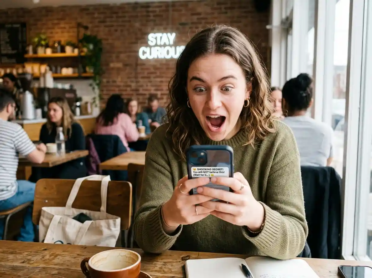 Person looking at phone in complete shock