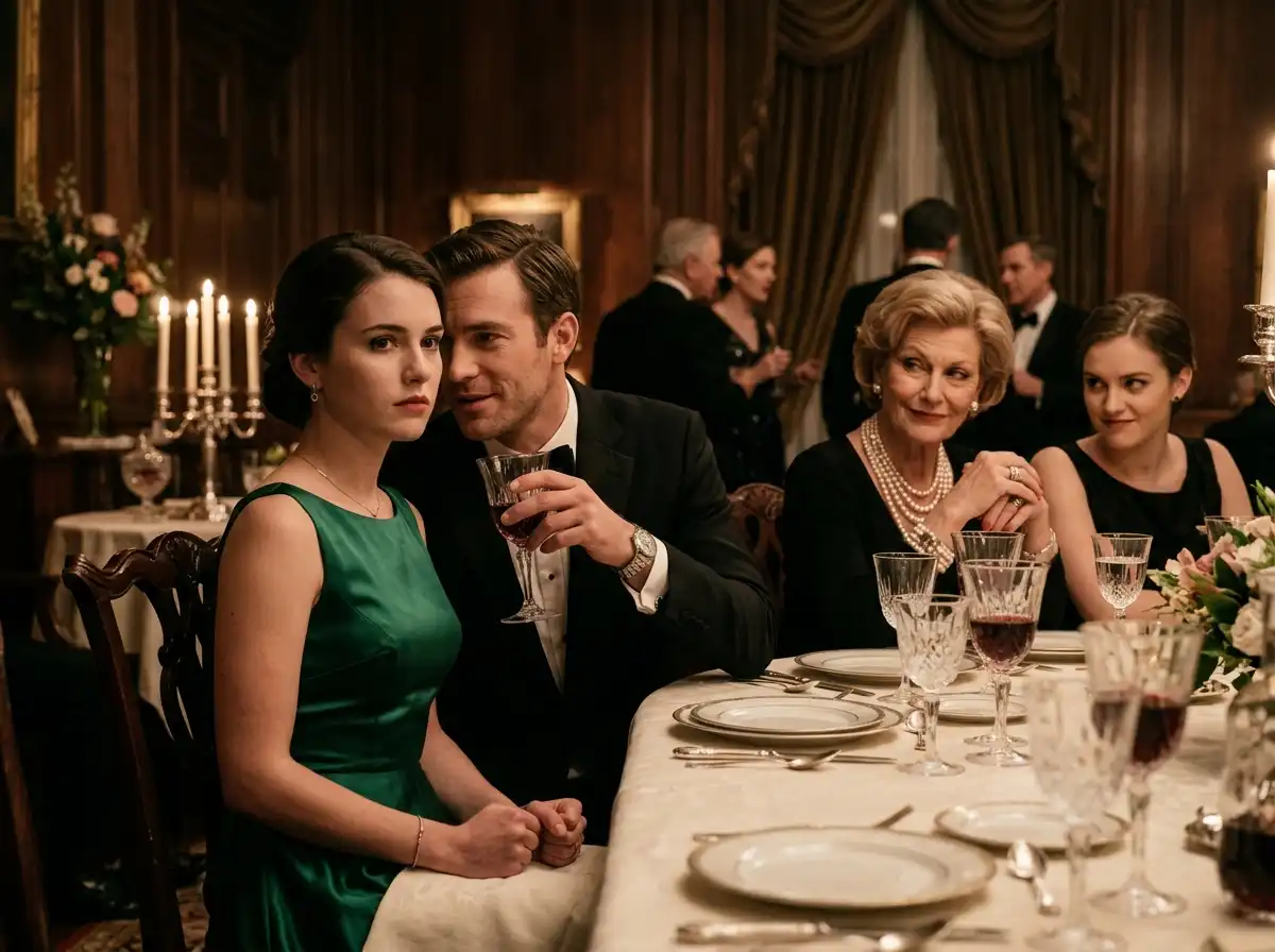 A tense, uncomfortable high-society dinner party with an arrogant family