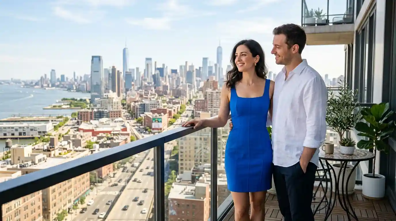 Daniel and Elena looking peaceful on their balcony