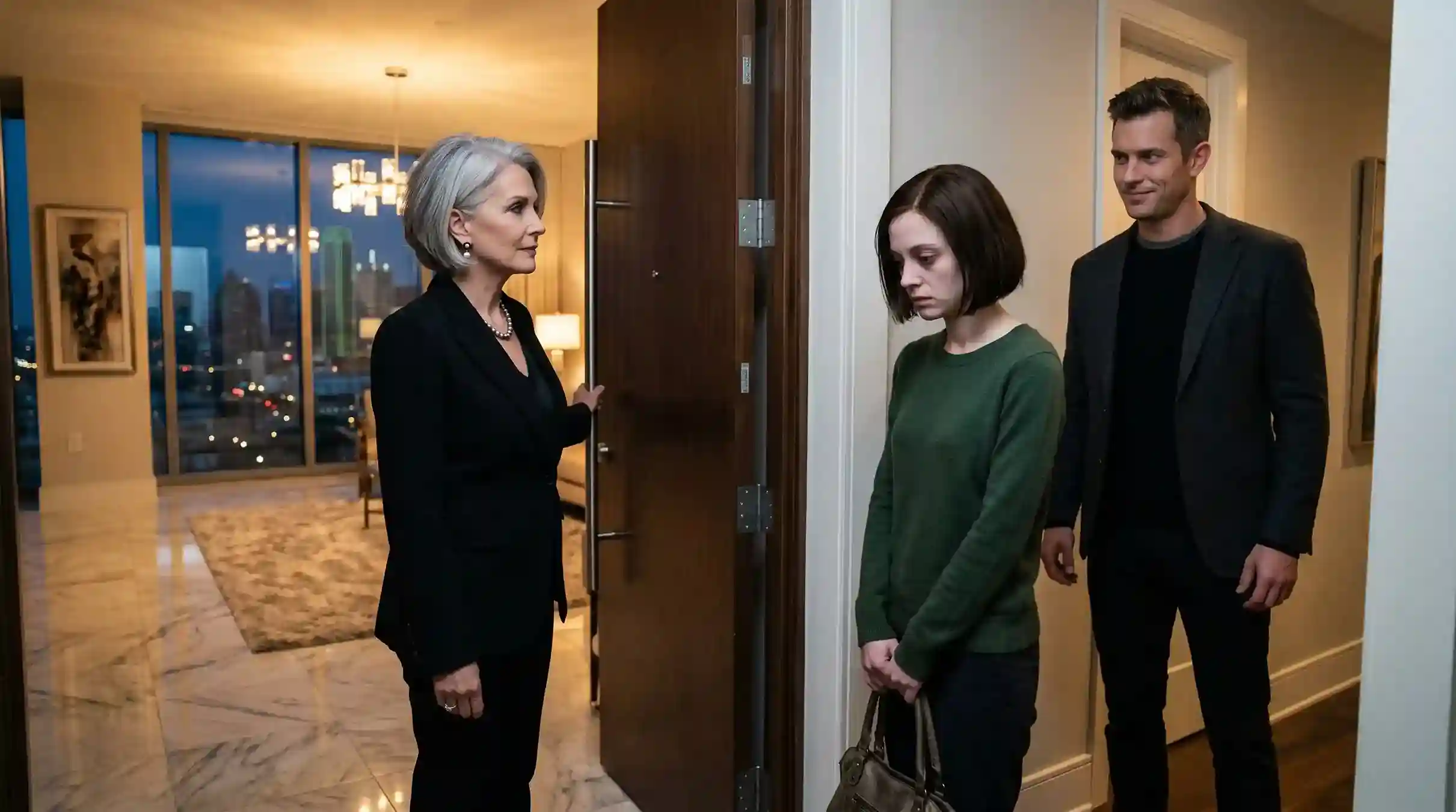 Eleanor arriving at her daughter Caroline's luxury condominium door