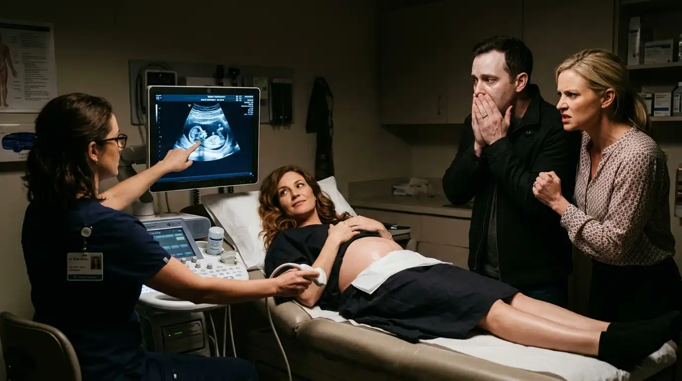 The doctor revealing the truth on the ultrasound monitor