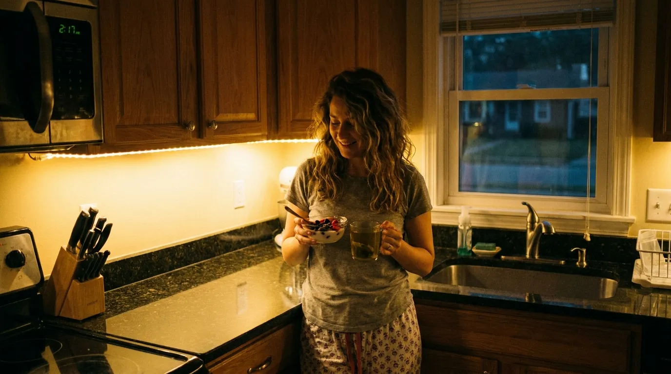 Woman having a midnight snack in the kitchen