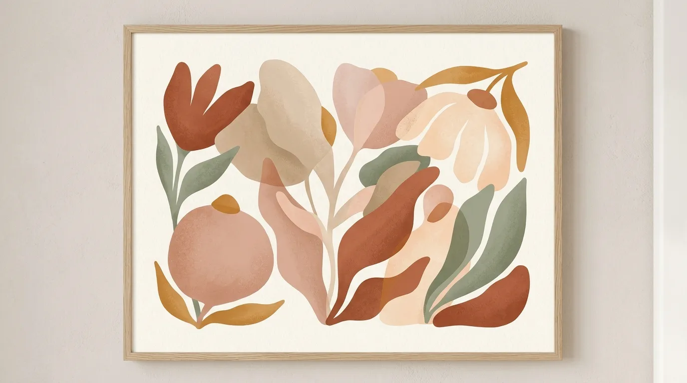Abstract botanical illustration in warm tones representing natural body diversity.