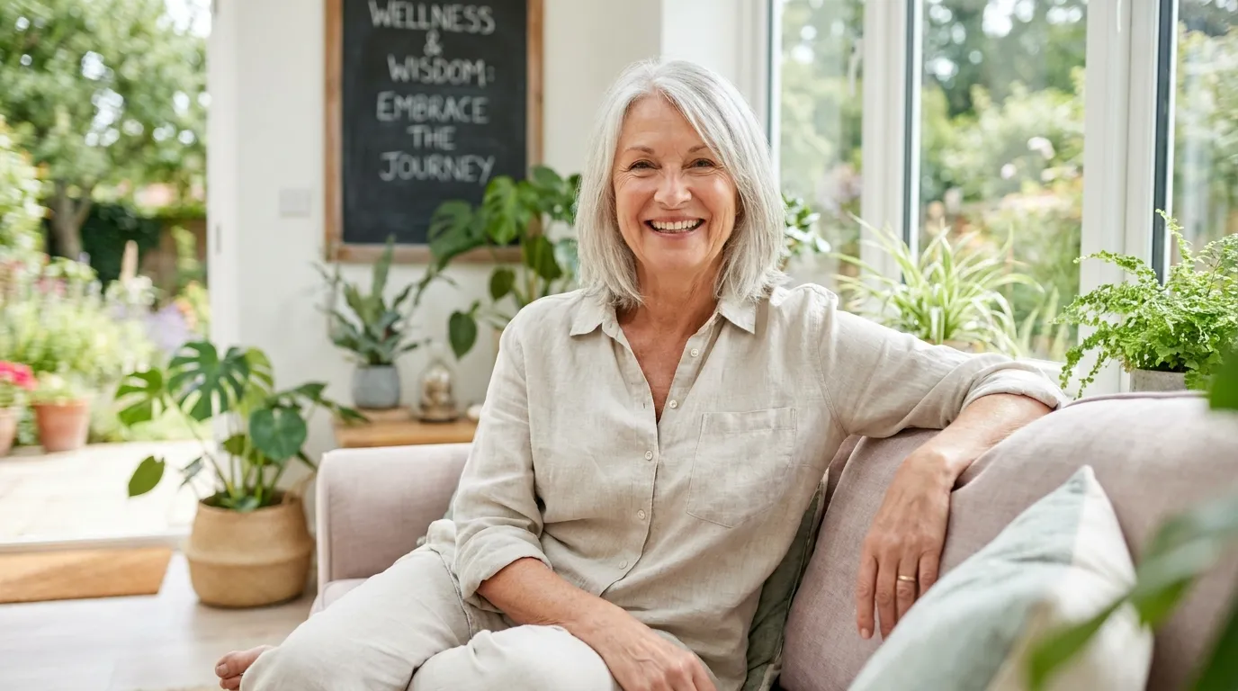 Confident mature woman embracing healthy aging and wellness