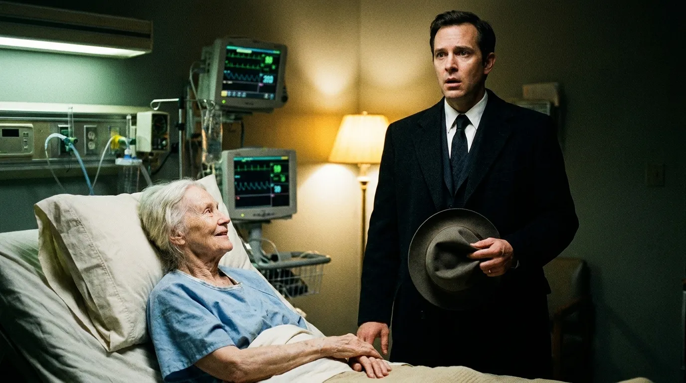 Wealthy man recognizing an elderly woman in a hospital bed