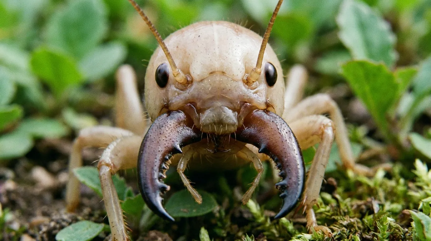 An ultra-detailed close-up of a Jerusalem cricket's face and jaws