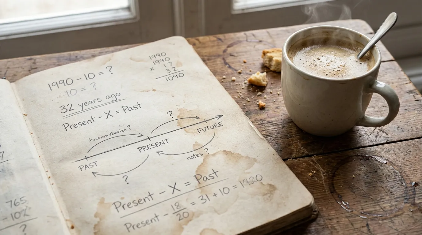 Close up of a notebook with a handwritten timeline of past present and future