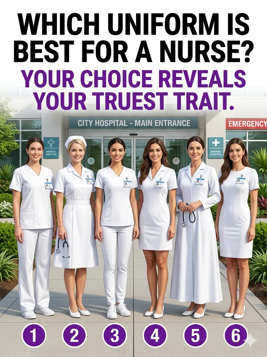 Six different styles of nurse uniforms numbered one to six for a personality test