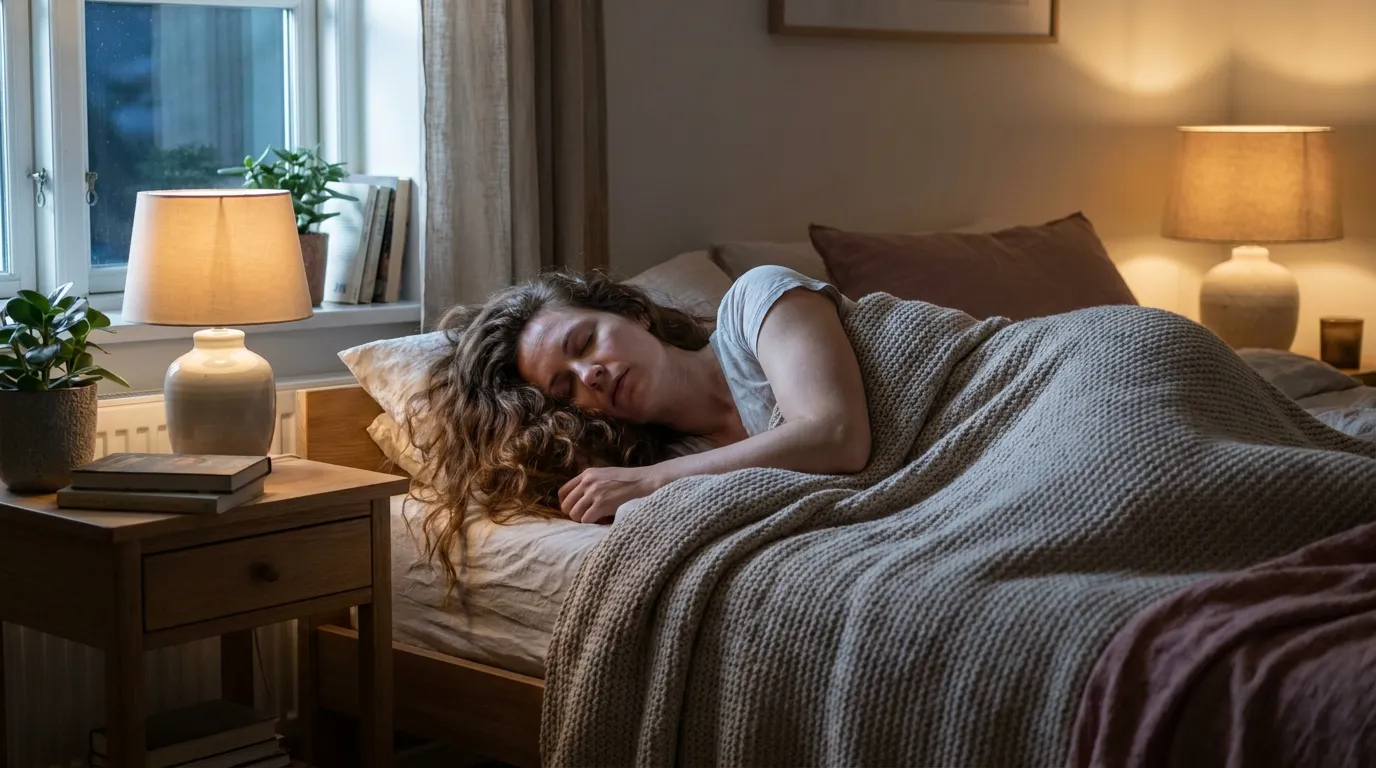Woman sleeping peacefully in a moonlight-lit room