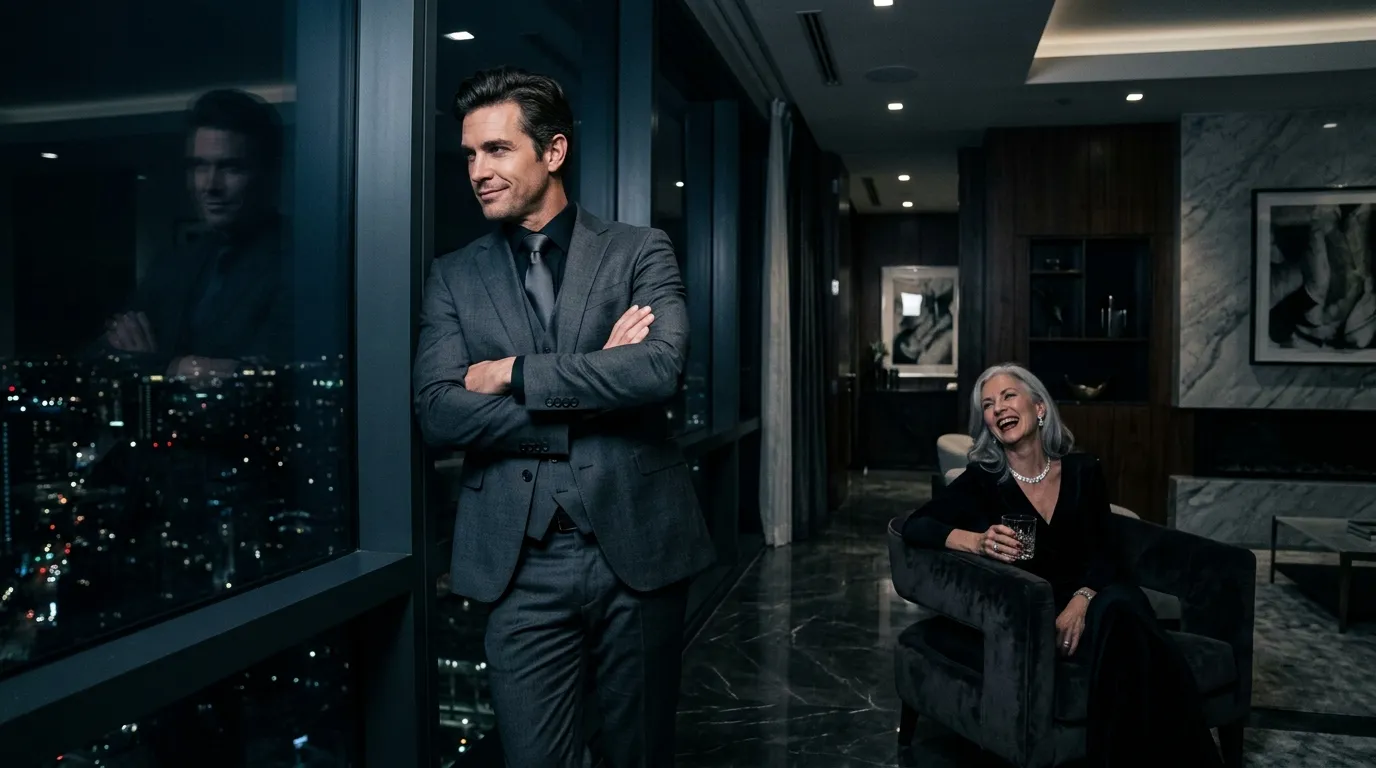 Alvaro standing arrogantly in his luxurious home