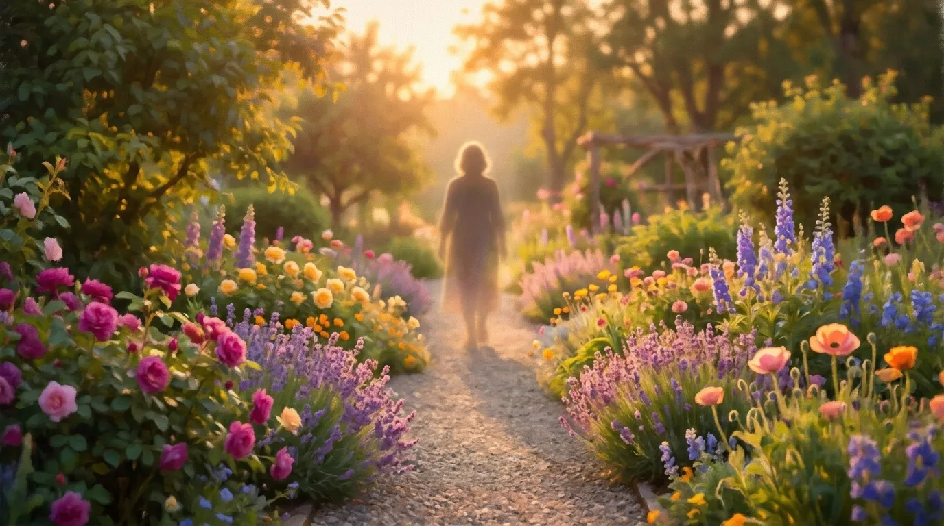 A comforting silhouette standing in a sunlit garden