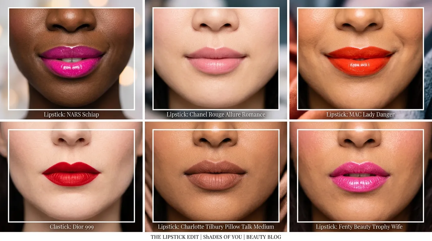 Close-up of diverse women's lips wearing various vibrant lipstick shades