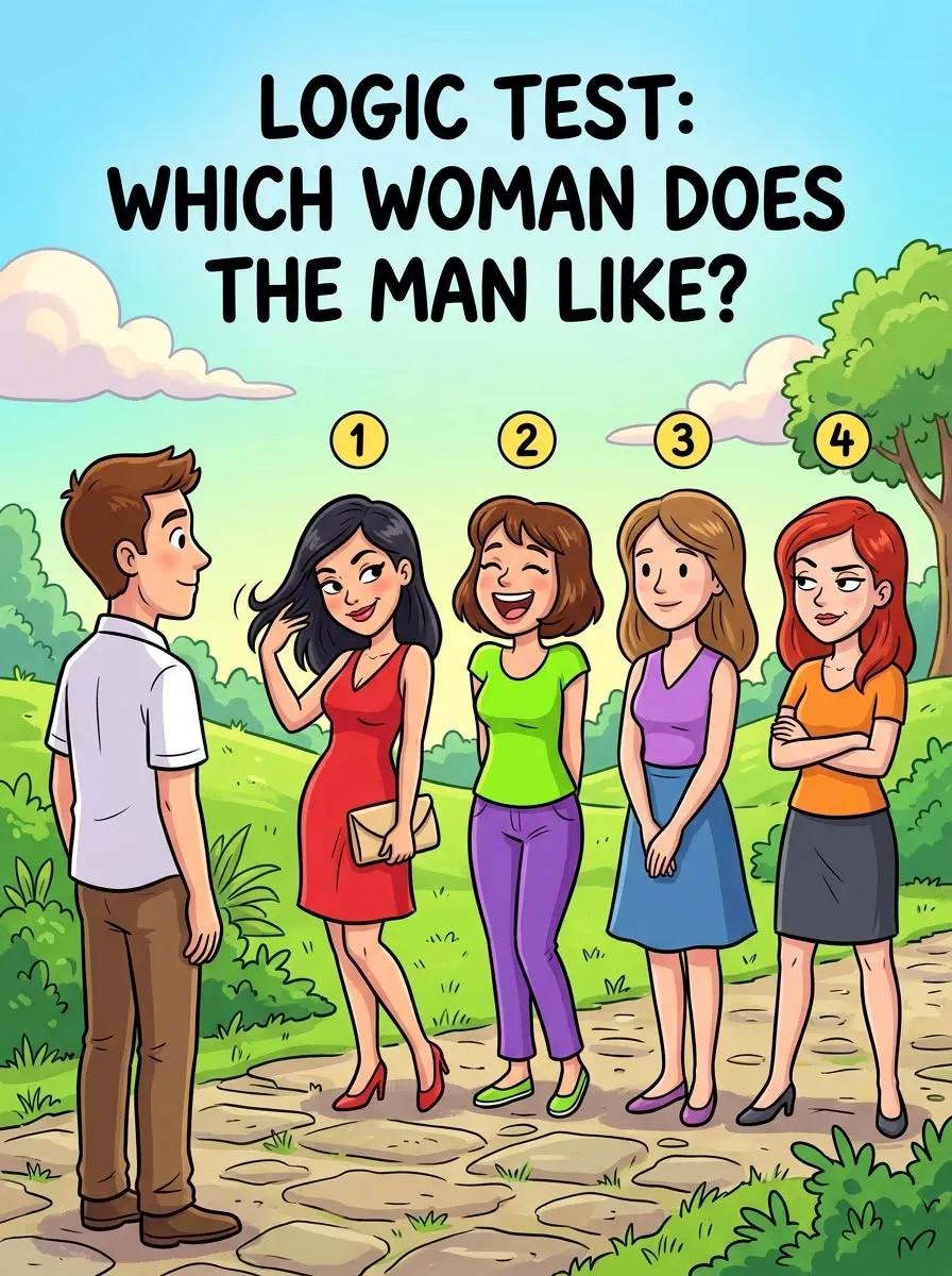Cartoon of a man looking at four different women at a social gathering