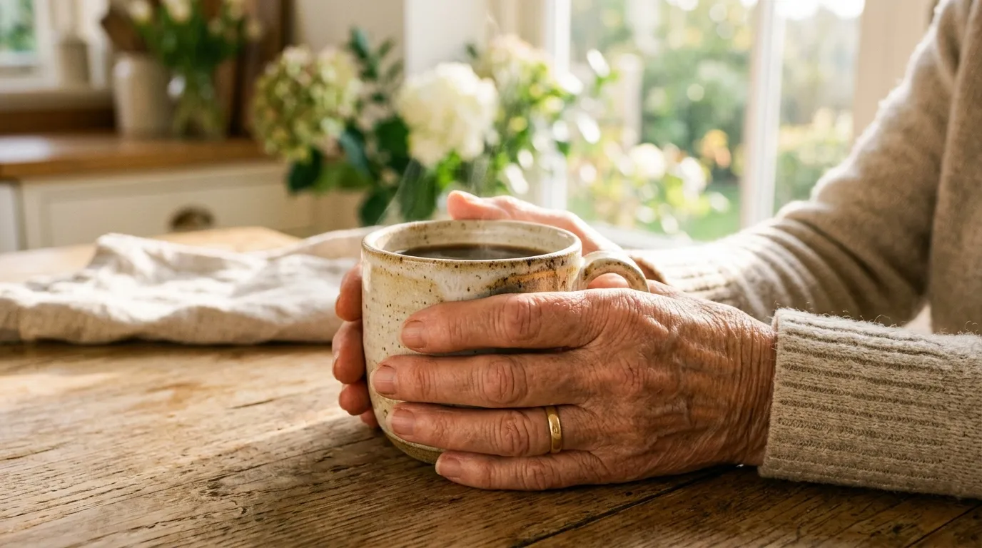 Greta enjoying a quiet morning coffee alone