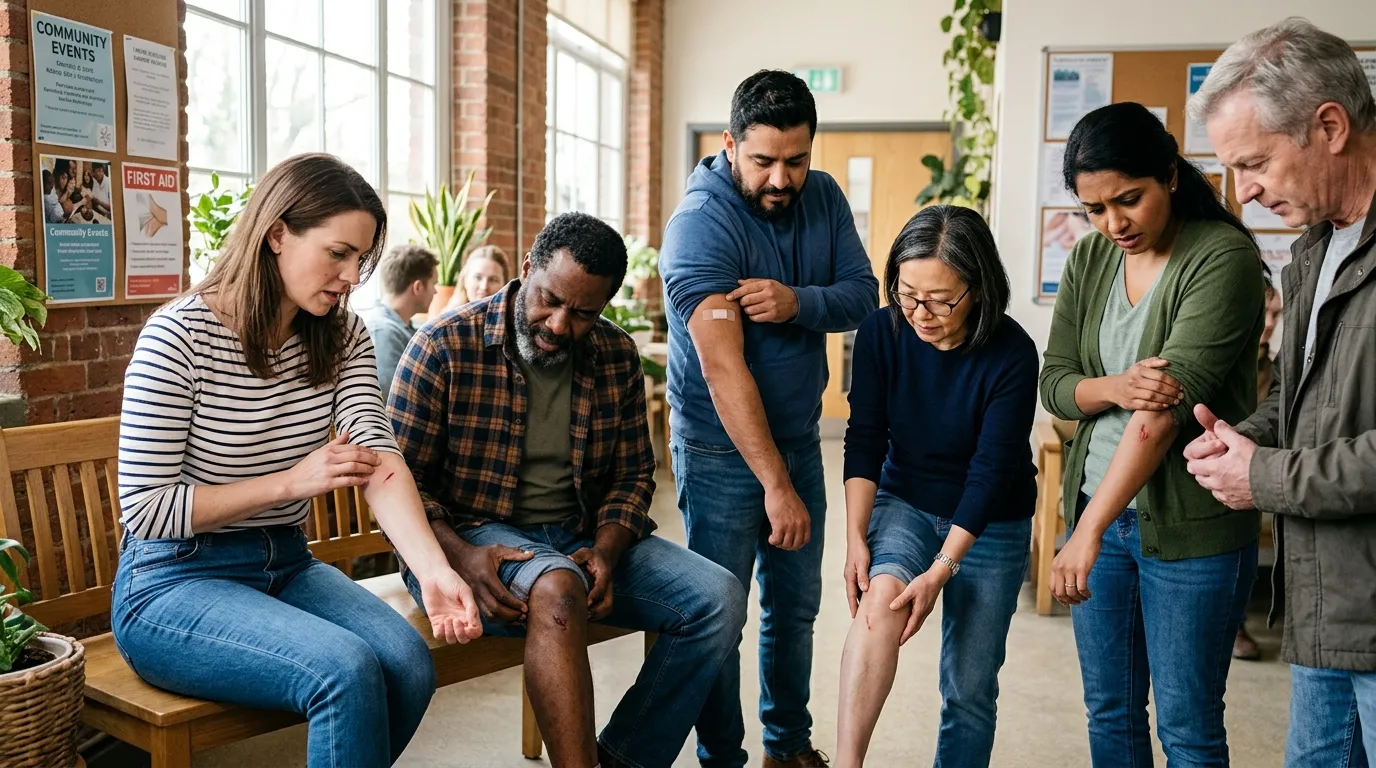 People checking their arms and legs for skin irritation and scratches