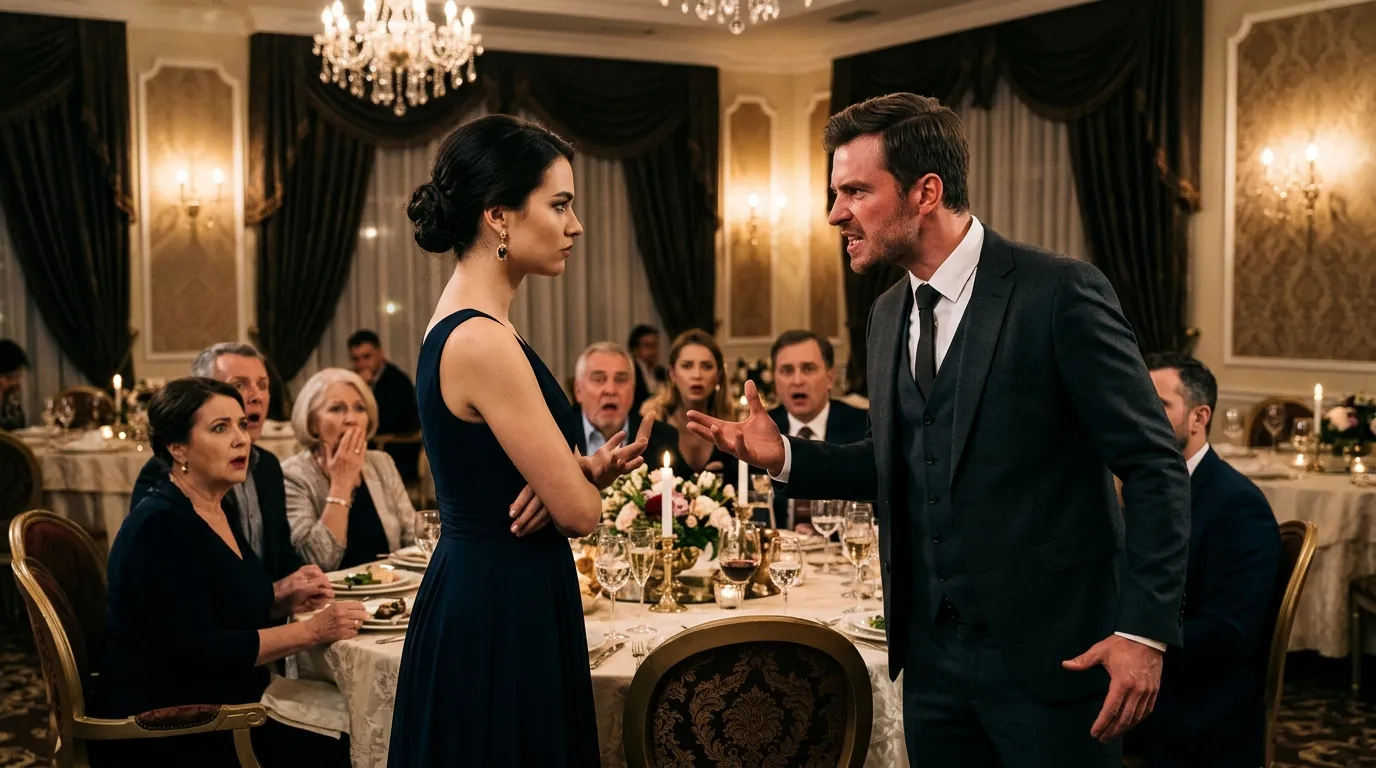 A tense confrontation between a woman and a man in a restaurant.