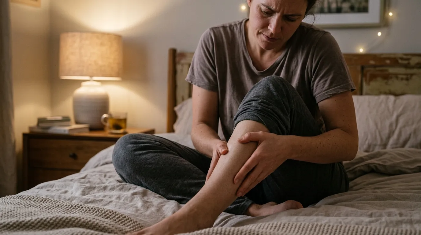 Person massaging an aching leg due to poor circulation