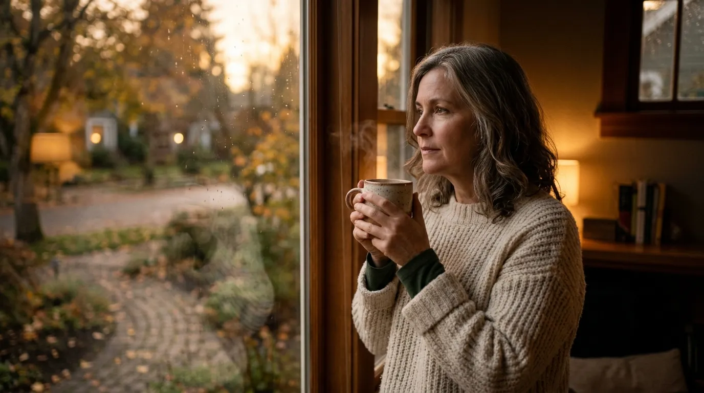 A person looking thoughtfully out the window reflecting on their health