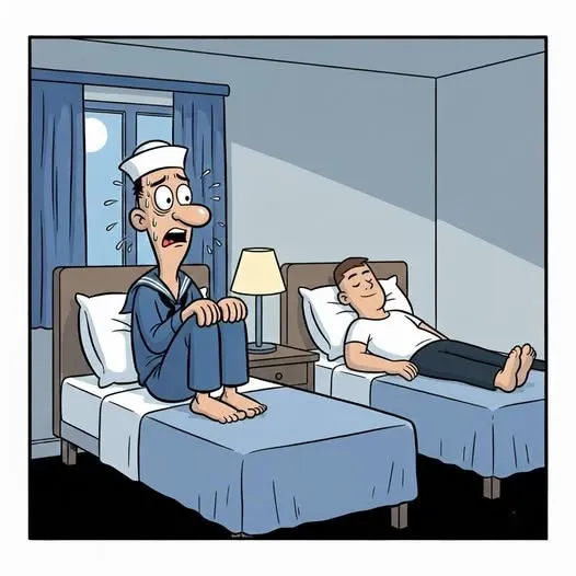 A tired Marine asking a sympathetic hotel manager for a room late at night at the front desk
