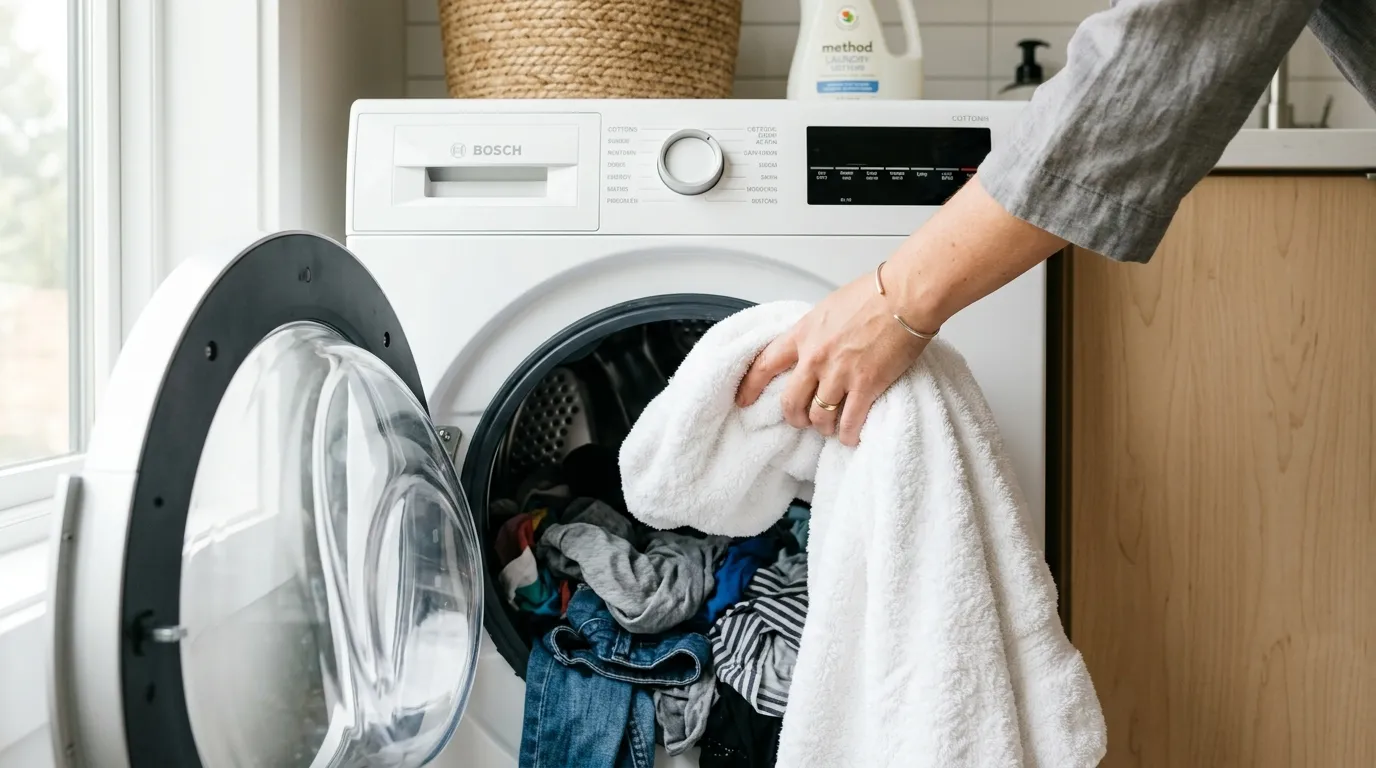 Adding a dry towel to the washing machine drum