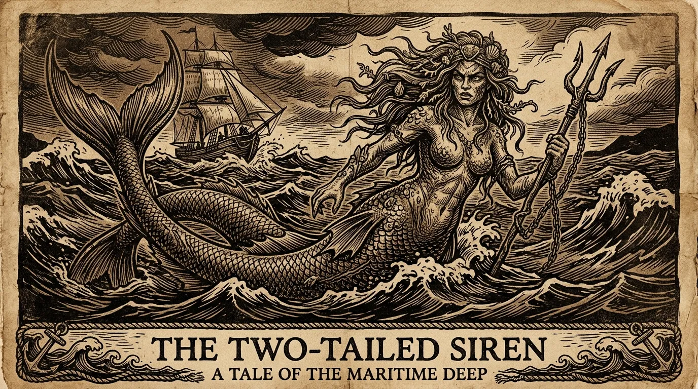Vintage illustration of a two-tailed siren