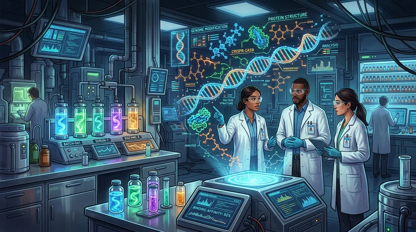 Conceptual illustration of a high-tech biotechnology lab