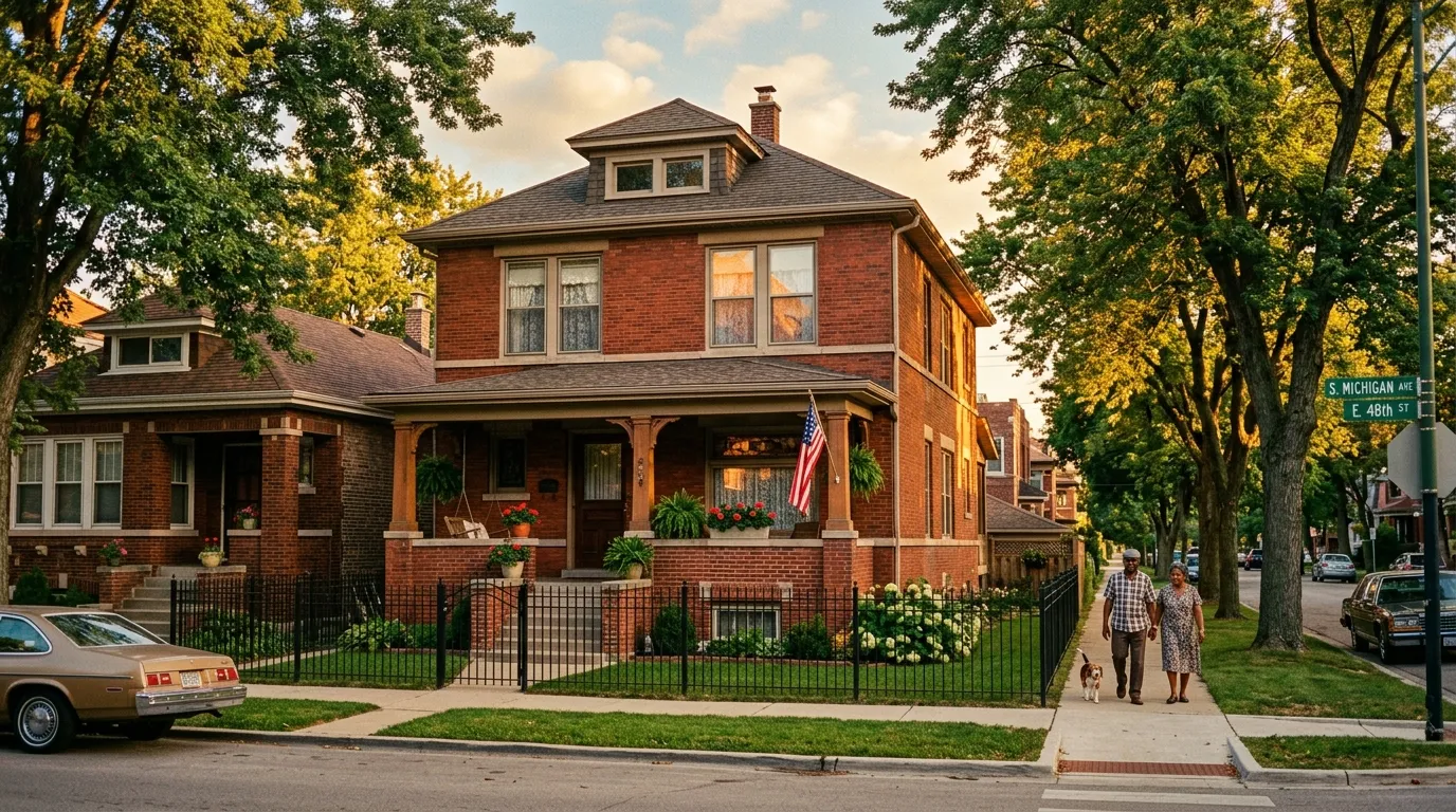 A classic, beautiful red brick house on the South Side of Chicago