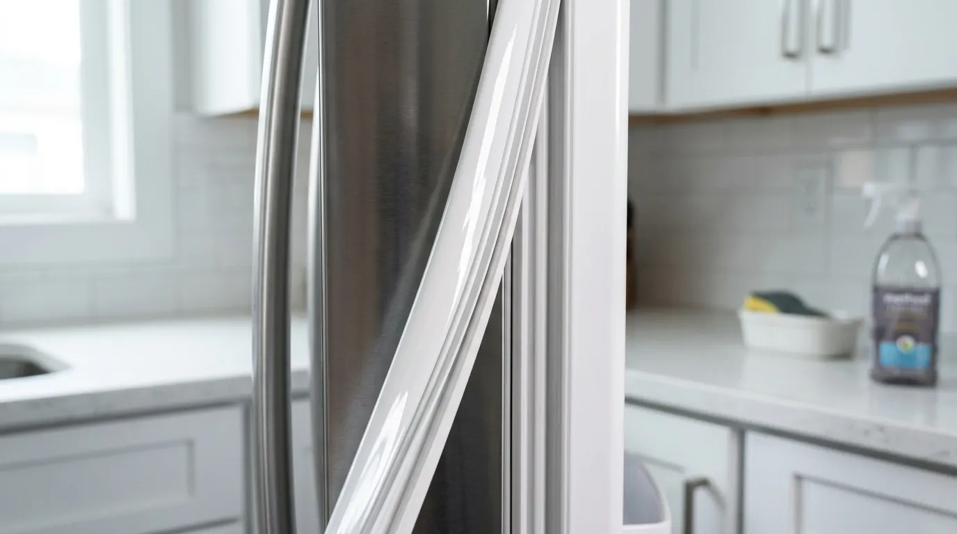 A sparkling clean, bright white refrigerator rubber seal