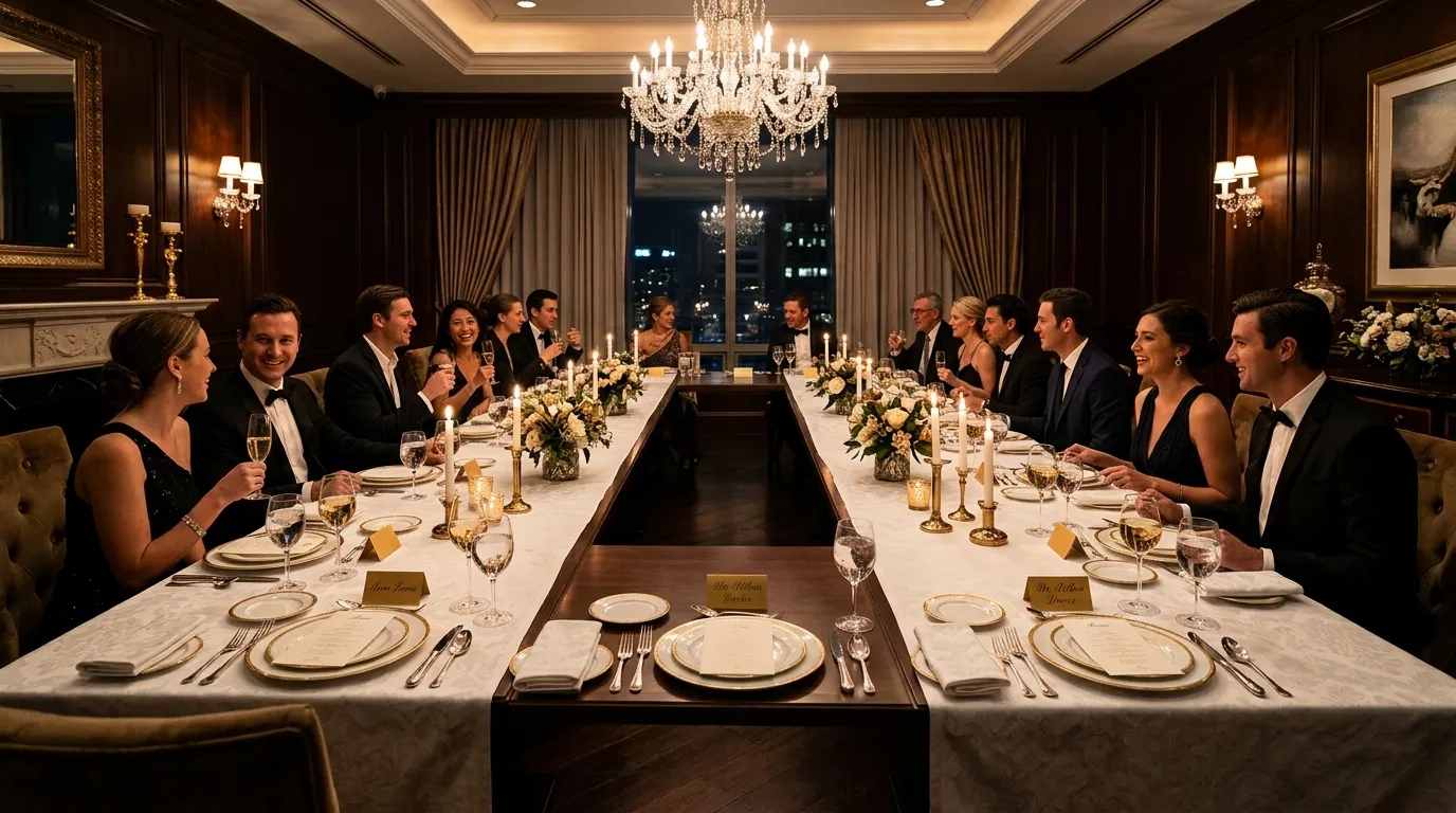 Elegant dining room with one empty space at the table