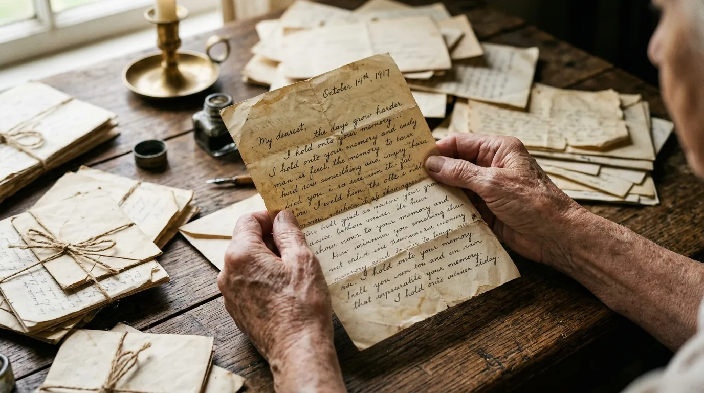 Old letters scattered across a table