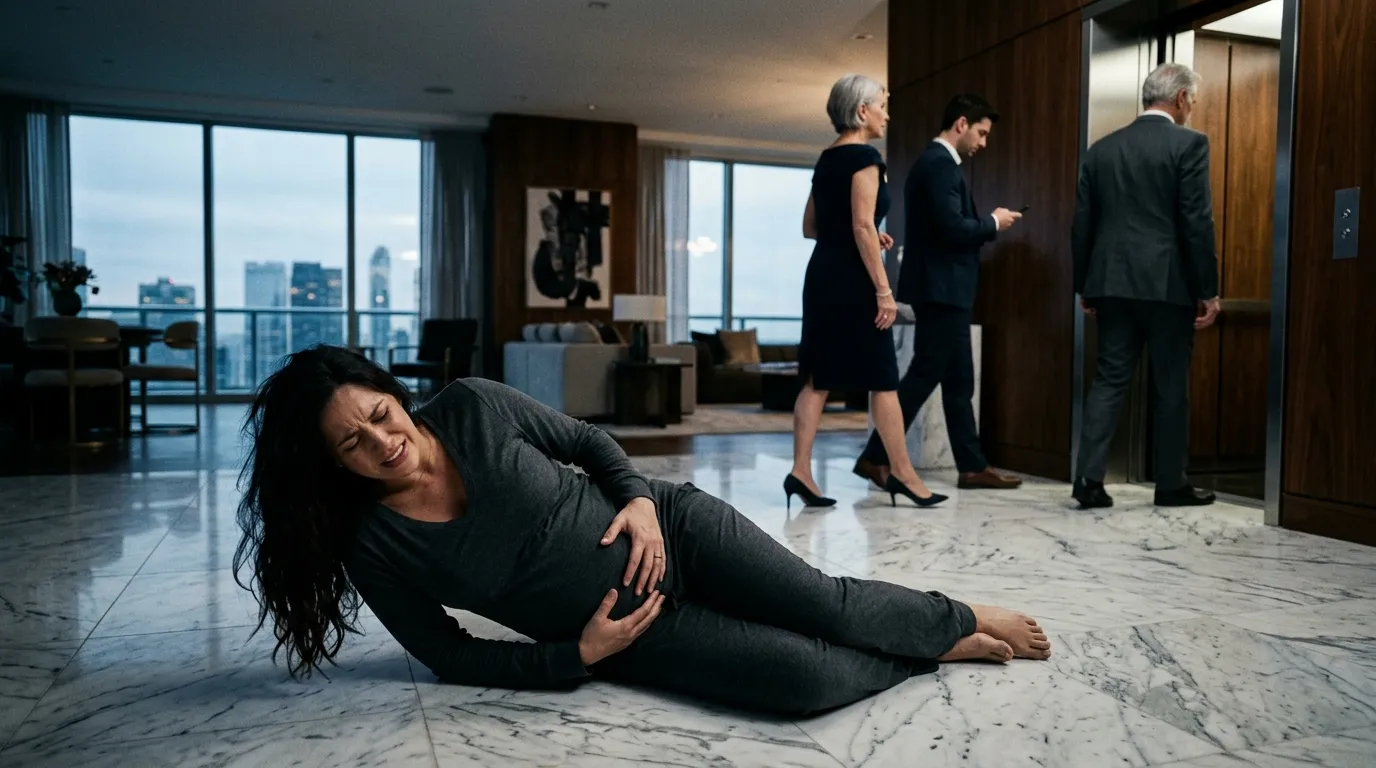 Family leaving pregnant woman on the floor
